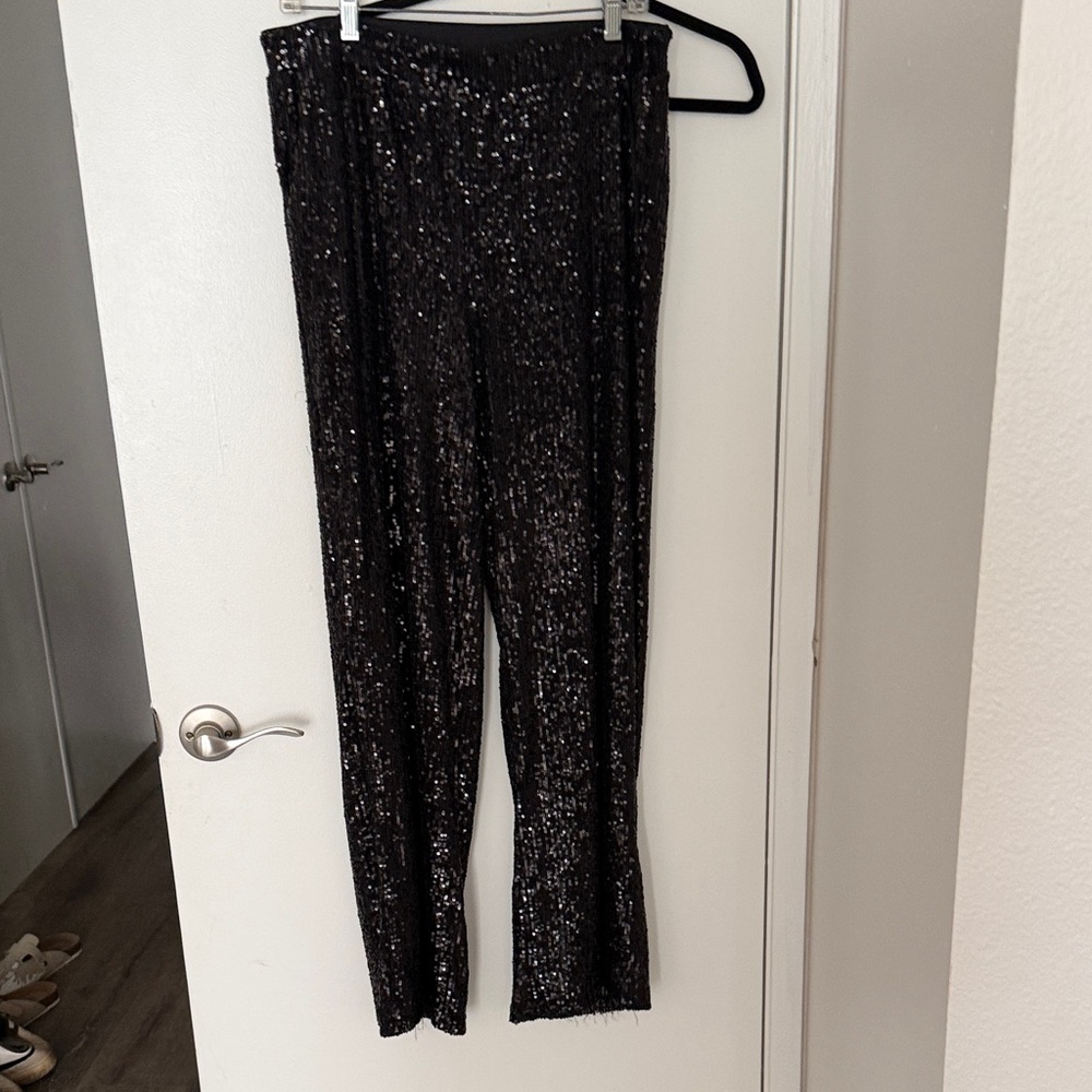 Cable & Gauge Black Sequin Wide Leg Pants